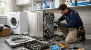 Technician inspecting a dryer heating element in Petaluma