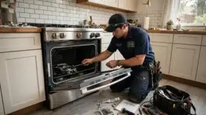 Technician repairing an oven igniter in Petaluma